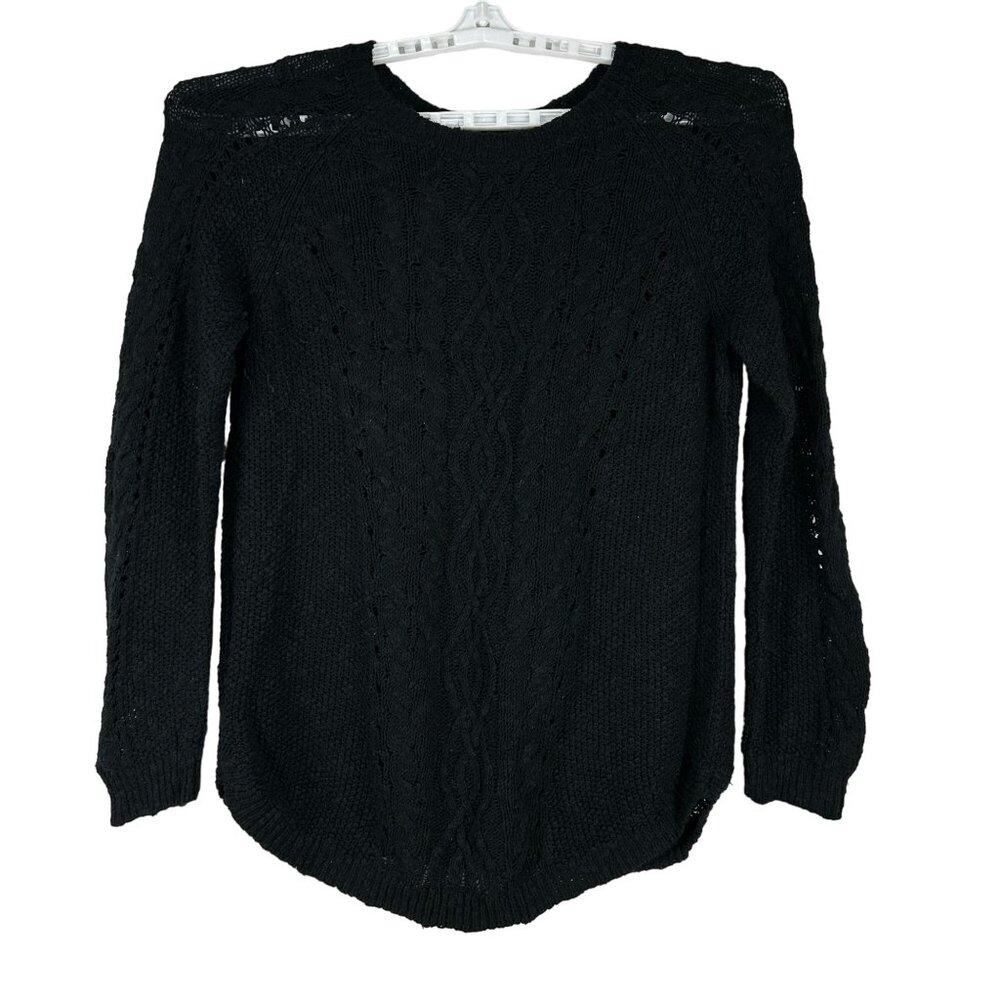 So Womens Black Knit Long Sleeve Cable Sweater Size XL Cotton Blend Casual